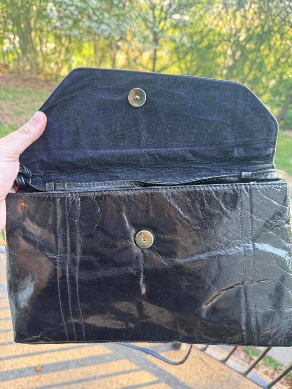 Vintage Barbara Bolan Black Patent leather Crossbody Clutch